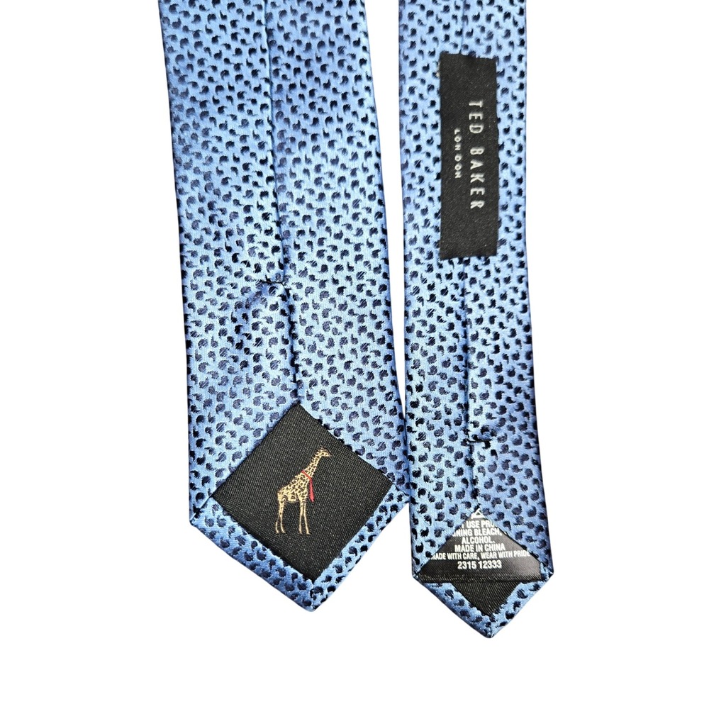 Ted Baker London Mens Silk Necktie Blue Textured Micro Pattern Giraffe Detail
